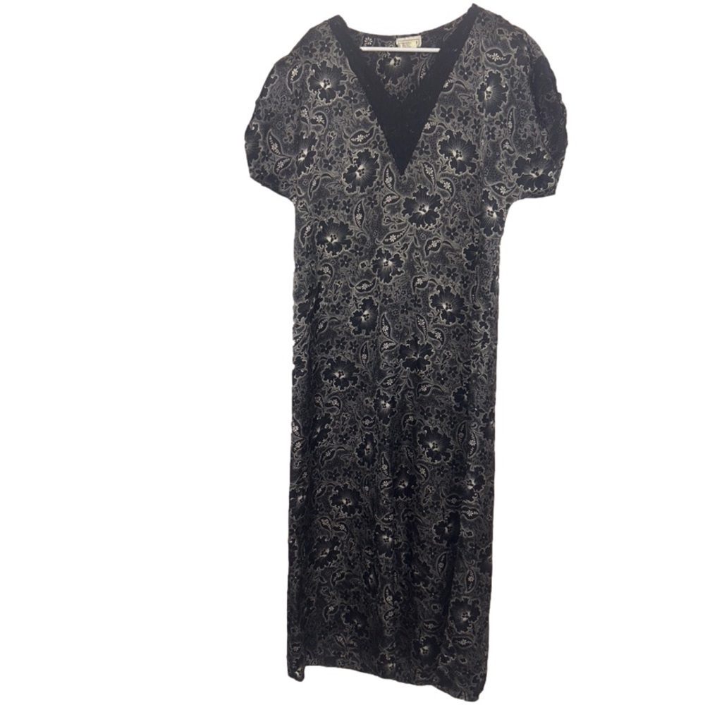 Natori Vintage Black Floral Lace Slit Night Gown Dress Size M